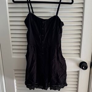 Express Black Lace-Hem Button Cami Romper